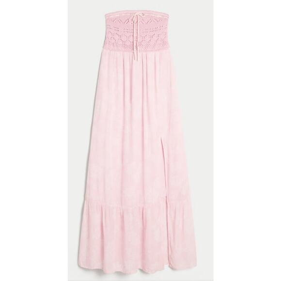 Hollister Strapless Crochet pink maxi dress slit lined Large boho beachy y2k - Picture 7 of 8